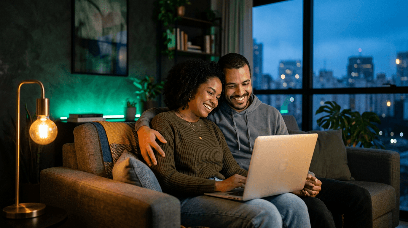 Duas pessoas usando o computador juntas